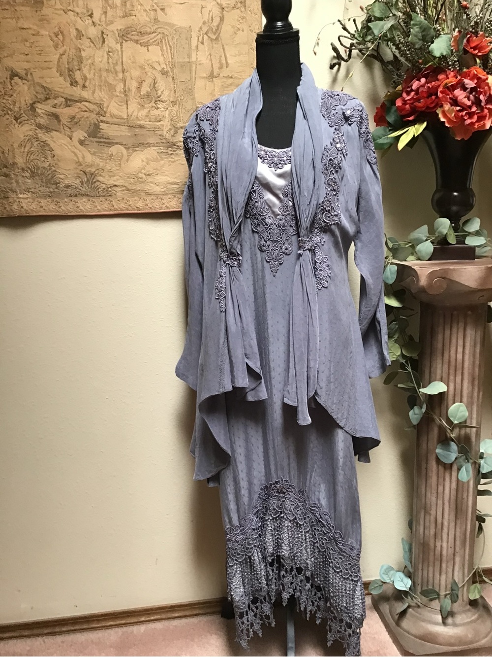 Channa Embroidered Detailed Dress and Open Front Drape Jacket